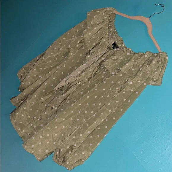 Suzanne Betro Olive Blouse with White Dots - Picture 4 of 16